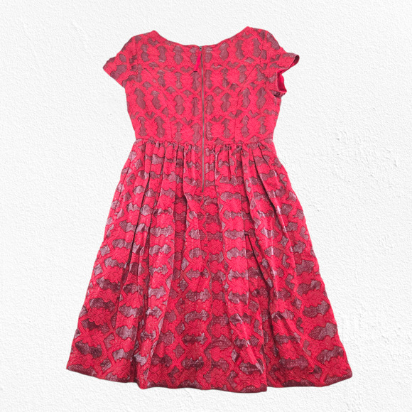 Moulinette Soeurs Anthropologie Red Lace Fit & Flare Cocktail Dress Size 12 - Picture 13 of 13